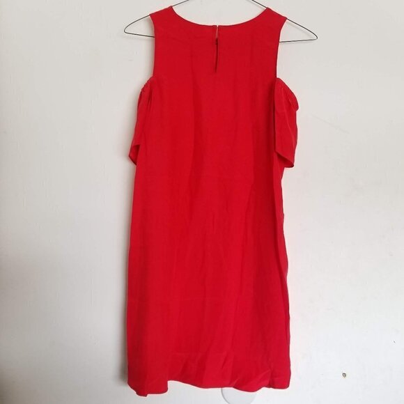 NEW Amanda Uprichard Red Silk Cold Ruffle Shoulder Shift Mini Dress Size Small - Picture 2 of 7
